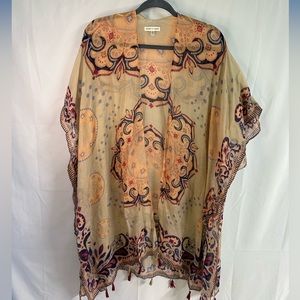 Kimono loose half sleeve multocolored shawl casual beach cover ups, Woven Hearts